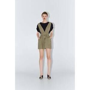 ZARA Linen Pinafore Jumper Dress CASUAL UTILITY SLOUCHY  Size Small  S Pockets